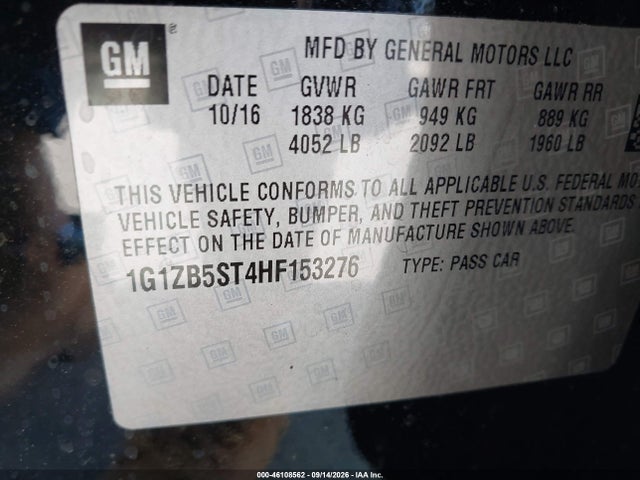 Продажа на аукционе авто 2017 Chevrolet Malibu Ls, vin: 1G1ZB5ST4HF153276, номер лота: 46108562