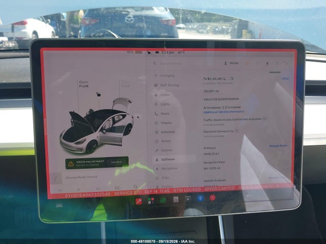 46108570 :رقم المزاد ، 5YJ3E1EA6KF332549 vin ، 2019 Tesla Model 3 Long Range/mid Range/standard Range/standard Range Plus مزاد بيع