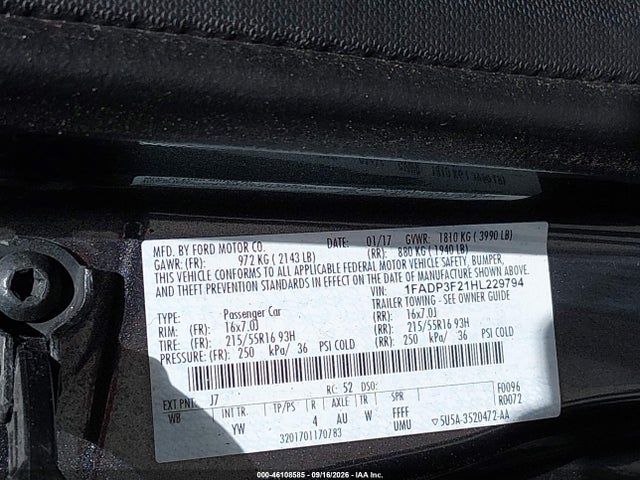 Aukcja sprzedaży 2017 Ford Focus Se, vin: 1FADP3F21HL229794, numer aukcji: 46108585