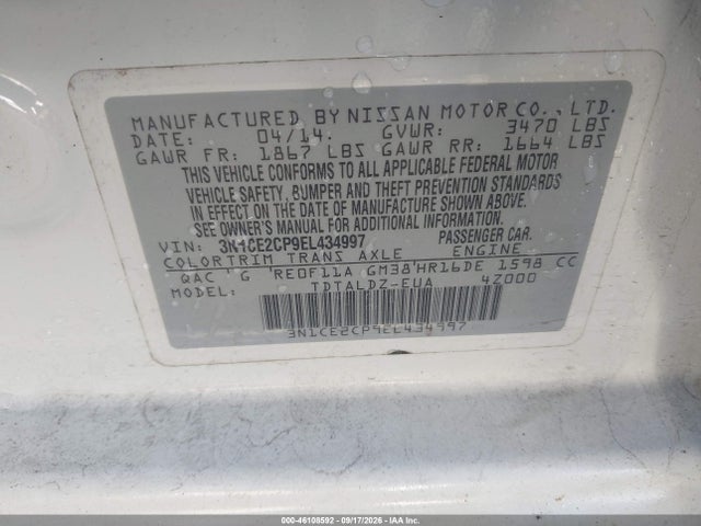 2014 Nissan Versa Note Sv მანქანა იყიდება აუქციონზე, vin: 3N1CE2CP9EL434997, აუქციონის ნომერი: 46108592