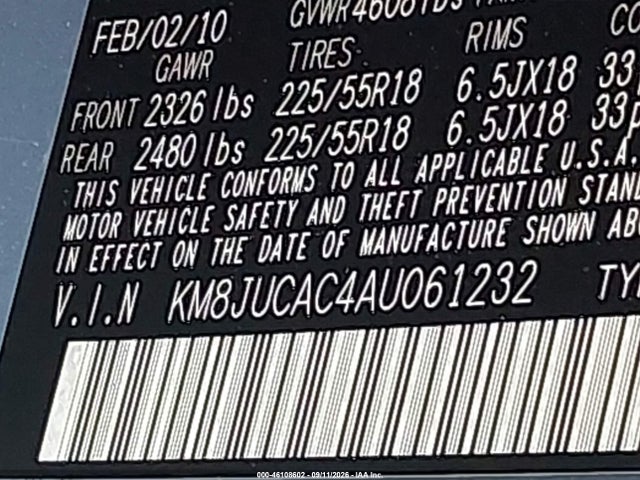 Продажа на аукционе авто 2010 Hyundai Tucson Limited, vin: KM8JUCAC4AU061232, номер лота: 46108602