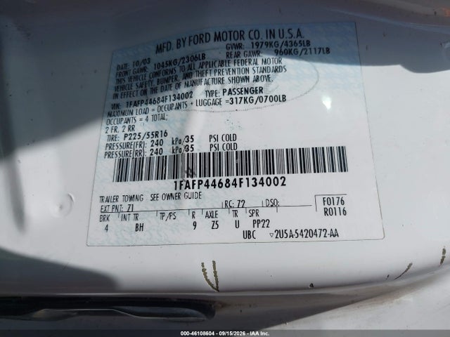 2004 Ford Mustang მანქანა იყიდება აუქციონზე, vin: 1FAFP44684F134002, აუქციონის ნომერი: 46108604