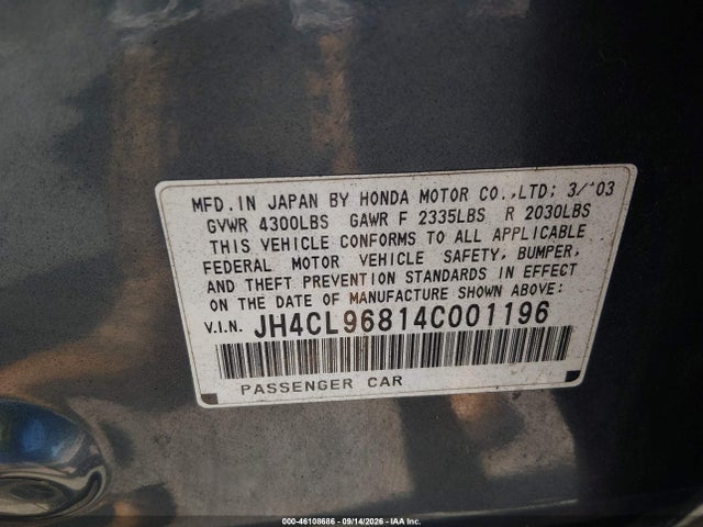 Продажа на аукционе авто 2004 Acura Tsx, vin: JH4CL96814C001196, номер лота: 46108686