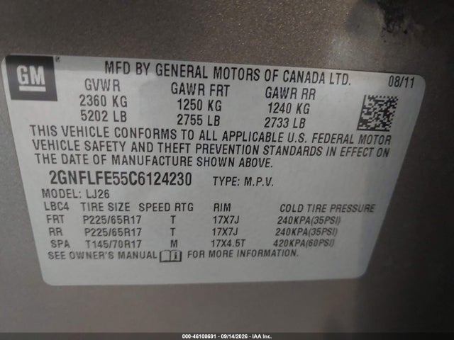 Продаж на аукціоні авто 2012 Chevrolet Equinox Ltz, vin: 2GNFLFE55C6124230, номер лоту: 46108691