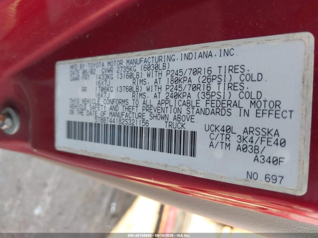Aukcja sprzedaży 2002 Toyota Tundra Sr5 V8, vin: 5TBBT44182S321156, numer aukcji: 46108698