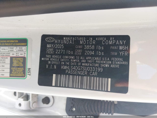 2025 Hyundai Elantra Sel Convenience მანქანა იყიდება აუქციონზე, vin: KMHLS4DG7SU033199, აუქციონის ნომერი: 46108712