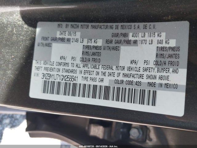 Aukcja sprzedaży 2016 Mazda Mazda3 I Sport, vin: 3MZBM1U71GM258641, numer aukcji: 46108728