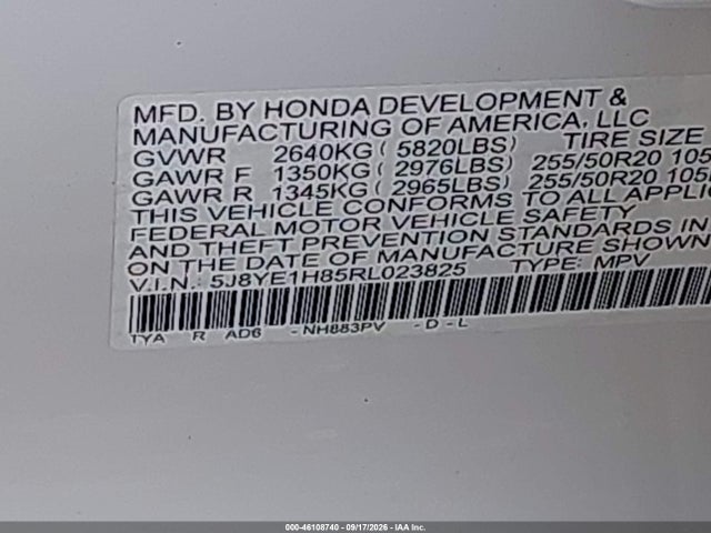 46108740 :رقم المزاد ، 5J8YE1H85RL023825 vin ، 2024 Acura Mdx Advance Package مزاد بيع