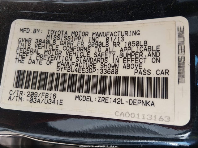 Продаж на аукціоні авто 2013 Toyota Corolla Le, vin: 5YFBU4EE3DP133680, номер лоту: 46108781