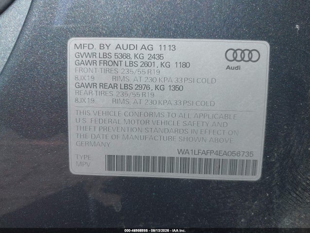 Aukcja sprzedaży 2014 Audi Q5 2.0t Premium, vin: WA1LFAFP4EA056735, numer aukcji: 46108785