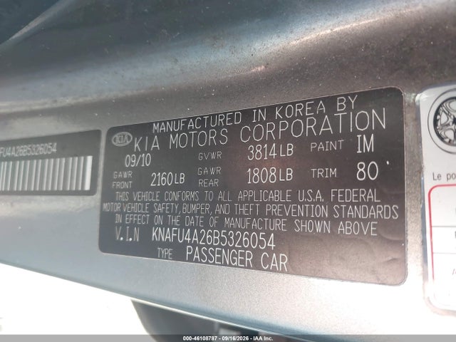 46108787 :رقم المزاد ، KNAFU4A26B5326054 vin ، 2011 Kia Forte Ex مزاد بيع