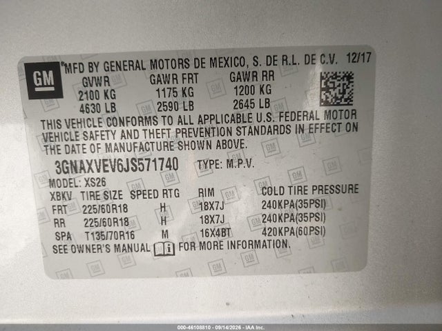 Продажа на аукционе авто 2018 Chevrolet Equinox Premier, vin: 3GNAXVEV6JS571740, номер лота: 46108810