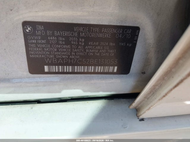 46108823 :رقم المزاد ، WBAPH7C52BE131053 vin ، 2011 Bmw 328i مزاد بيع