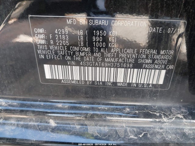 Aukcja sprzedaży 2017 Subaru Impreza 2.0i Limited, vin: 4S3GTAT69H3751698, numer aukcji: 46108826