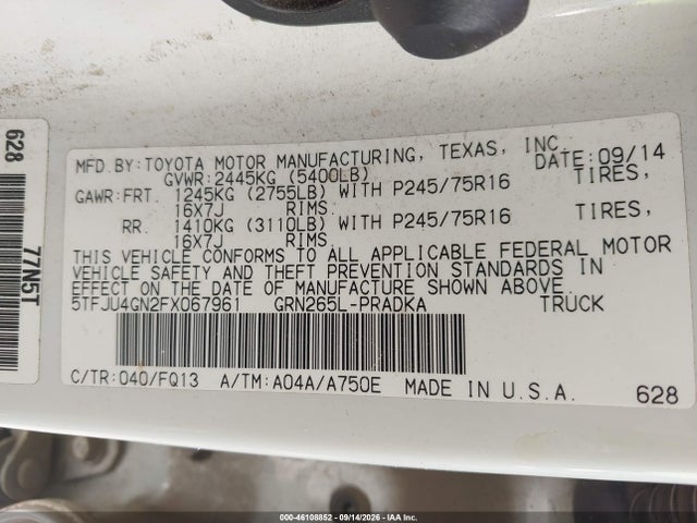 Продаж на аукціоні авто 2015 Toyota Tacoma Prerunner V6, vin: 5TFJU4GN2FX067961, номер лоту: 46108852