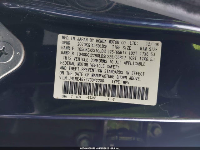 Aukcja sprzedaży 2007 Honda Cr-v Ex-l, vin: JHLRE48727C042280, numer aukcji: 46108856