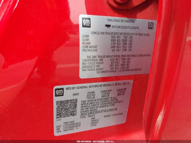 46108858 :رقم المزاد ، 3GCUKCED3TG129276 vin ، 2026 Chevrolet Silverado 1500 مزاد بيع