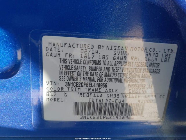 Aukcja sprzedaży 2014 Nissan Versa Note S (sr)/s Plus/sv, vin: 3N1CE2CP6EL418966, numer aukcji: 46108866