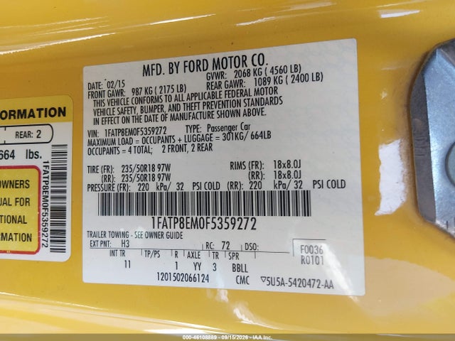 Ford Mustang V6 2015 1FATP8EM0F5359272 Image 9