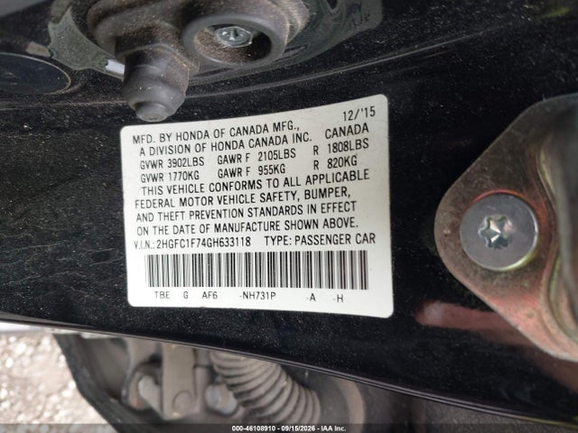 Продажа на аукционе авто 2016 Honda Civic Ex-l, vin: 2HGFC1F74GH633118, номер лота: 46108910