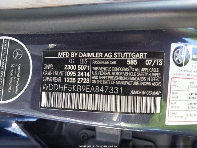 46108914 :رقم المزاد ، WDDHF5KB9EA847331 vin ، 2014 Mercedes-benz E 350 مزاد بيع