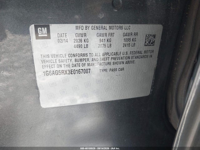 46108929 :رقم المزاد ، 1G6AG5RX3E0167007 vin ، 2014 Cadillac Ats Standard مزاد بيع