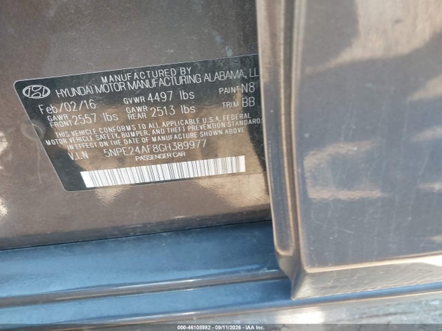 Продажа на аукционе авто 2016 Hyundai Sonata Se, vin: 5NPE24AF8GH389977, номер лота: 46108982