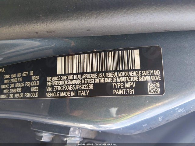 2018 Fiat 500x Pop Fwd მანქანა იყიდება აუქციონზე, vin: ZFBCFXAB5JP693289, აუქციონის ნომერი: 46108986