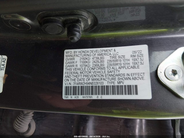 Продаж на аукціоні авто 2022 Honda Cr-v Awd Touring, vin: 7FARW2H94NE026103, номер лоту: 46109008