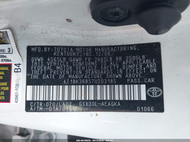 Продажа на аукционе авто 2007 Toyota Avalon Xls, vin: 4T1BK36B57U203185, номер лота: 46109029