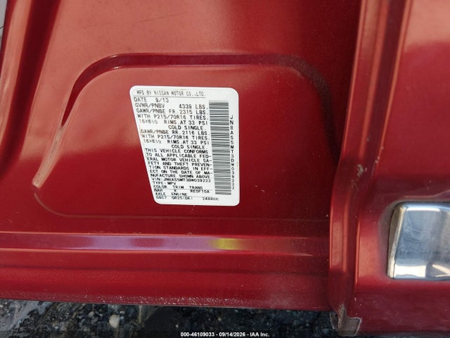 46109033 :رقم المزاد ، JN8AS5MT3DW039222 vin ، 2013 Nissan Rogue S مزاد بيع