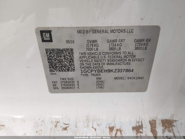 Aukcja sprzedaży 2019 Chevrolet Silverado 1500 Custom, vin: 1GCPYBEH9KZ337864, numer aukcji: 46109046