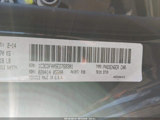 46109110 :رقم المزاد ، 1C3CDFAA5ED768301 vin ، 2014 Dodge Dart Se مزاد بيع