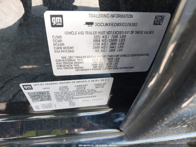 Aukcja sprzedaży 2025 Chevrolet Silverado 1500 4wd  Standard Bed Lt Trail Boss, vin: 3GCUKFED8SG105393, numer aukcji: 46109115