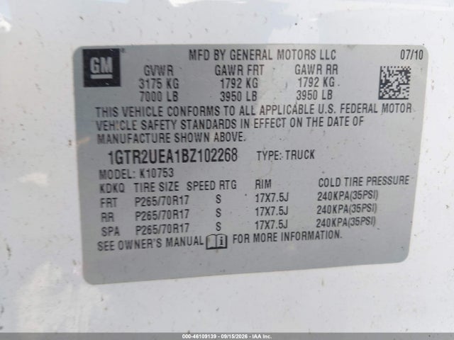 2011 Gmc Sierra 1500 Sl მანქანა იყიდება აუქციონზე, vin: 1GTR2UEA1BZ102268, აუქციონის ნომერი: 46109139