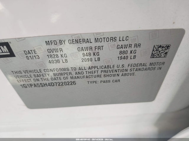 Продажа на аукционе авто 2013 Chevrolet Cruze Ls Auto, vin: 1G1PA5SH4D7220226, номер лота: 46109143
