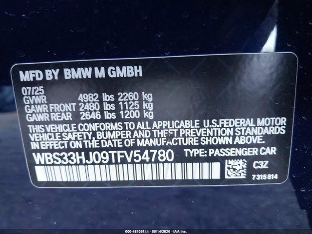 Aukcja sprzedaży 2026 Bmw M3 Competition Xdrive, vin: WBS33HJ09TFV54780, numer aukcji: 46109144