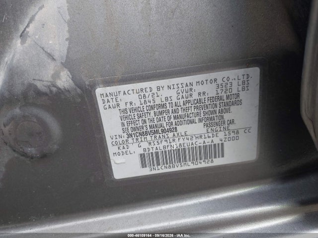 2021 Nissan Versa S 5-speed Manual Transmission მანქანა იყიდება აუქციონზე, vin: 3N1CN8BV5ML904928, აუქციონის ნომერი: 46109164