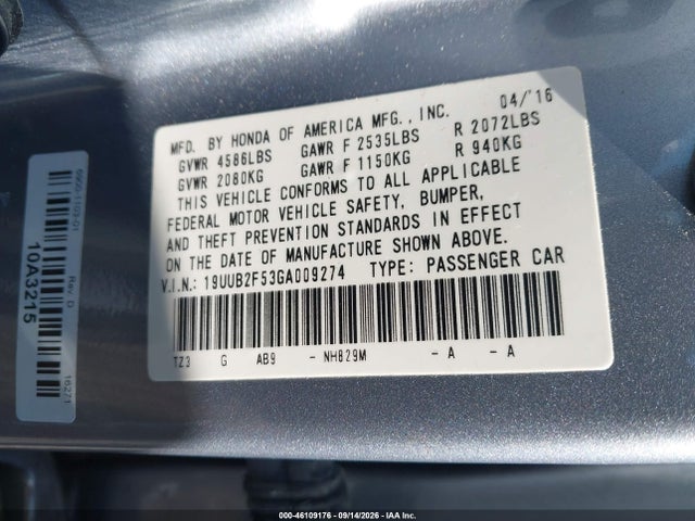 2016 Acura Tlx V6 Tech მანქანა იყიდება აუქციონზე, vin: 19UUB2F53GA009274, აუქციონის ნომერი: 46109176