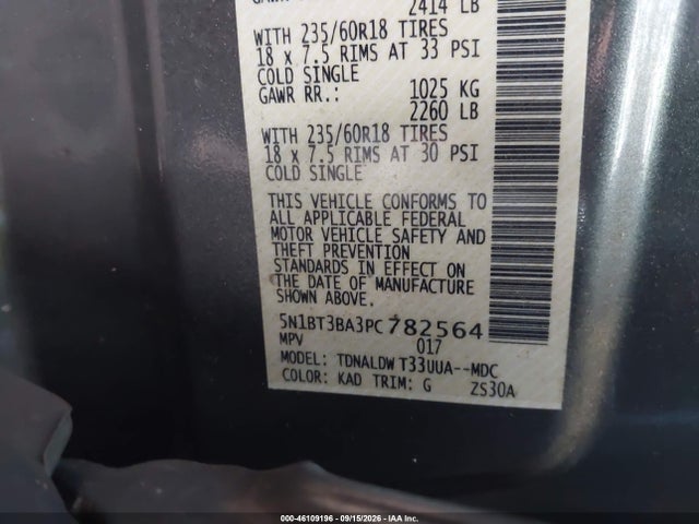 46109196 :رقم المزاد ، 5N1BT3BA3PC782564 vin ، 2023 Nissan Rogue Sv Fwd مزاد بيع
