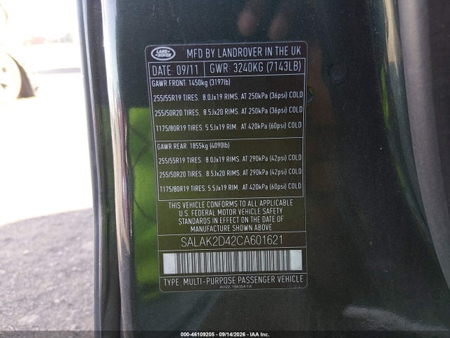 2012 Land Rover Lr4 მანქანა იყიდება აუქციონზე, vin: SALAK2D42CA601621, აუქციონის ნომერი: 46109205