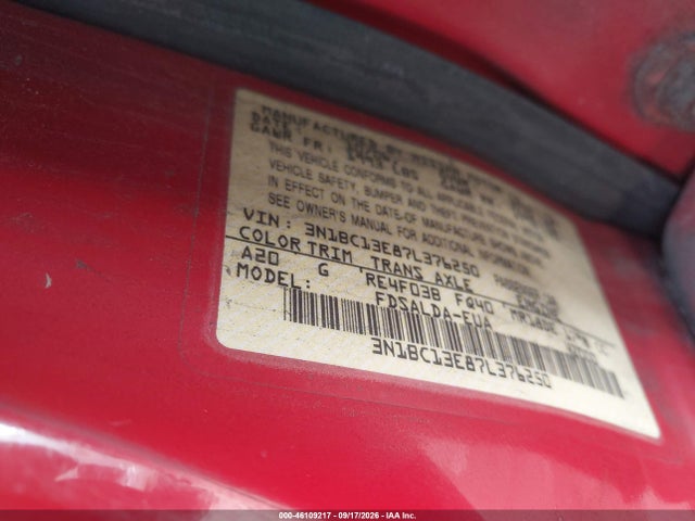 46109217 :رقم المزاد ، 3N1BC13E87L376250 vin ، 2007 Nissan Versa 1.8s مزاد بيع