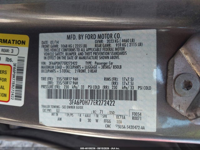 Aukcja sprzedaży 2014 Ford Fusion Se, vin: 3FA6P0H77ER272422, numer aukcji: 46109236