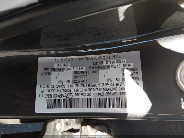 2025 Mazda Mazda3 2.5 S Preferred მანქანა იყიდება აუქციონზე, vin: 3MZBPACM4SM472076, აუქციონის ნომერი: 46109288