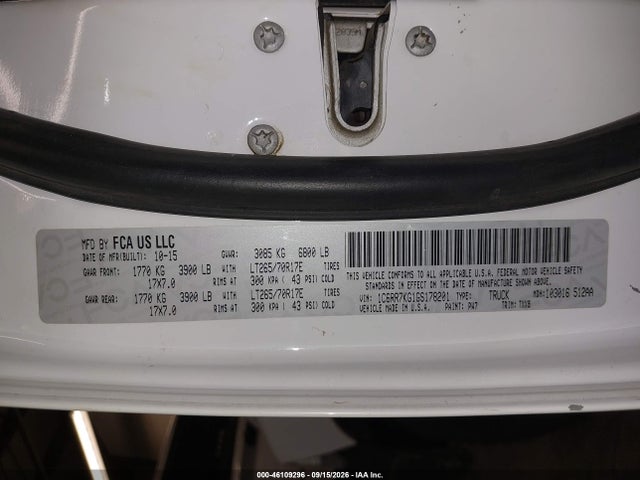 46109296 :رقم المزاد ، 1C6RR7KG1GS178201 vin ، 2016 Ram 1500 Tradesman مزاد بيع