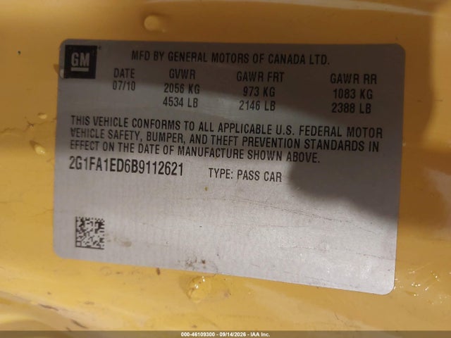2011 Chevrolet Camaro 2ls მანქანა იყიდება აუქციონზე, vin: 2G1FA1ED6B9112621, აუქციონის ნომერი: 46109300