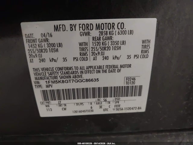 Продаж на аукціоні авто 2016 Ford Explorer Sport, vin: 1FM5K8GT7GGC86635, номер лоту: 46109326