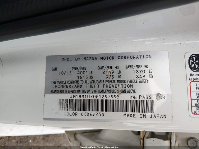 Aukcja sprzedaży 2016 Mazda Mazda3 I Sport, vin: JM1BM1U70G1297995, numer aukcji: 46109344