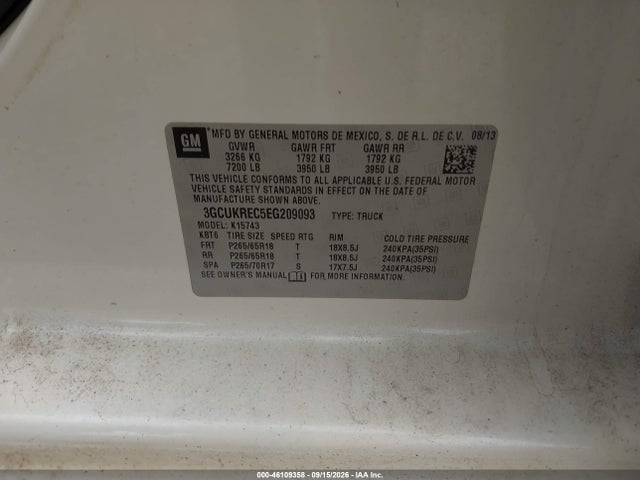46109358 :رقم المزاد ، 3GCUKREC5EG209093 vin ، 2014 Chevrolet Silverado 1500 2lt مزاد بيع