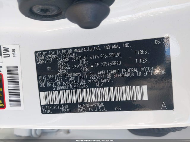 Продажа на аукционе авто 2020 Toyota Highlander Hybrid Limited, vin: 5TDDBRCH1LS006845, номер лота: 46109376